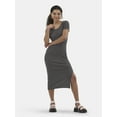 thumbnail image 1 of No Boundaries Midi Slit Dress with Short Sleeves, Women's, 1 of 4