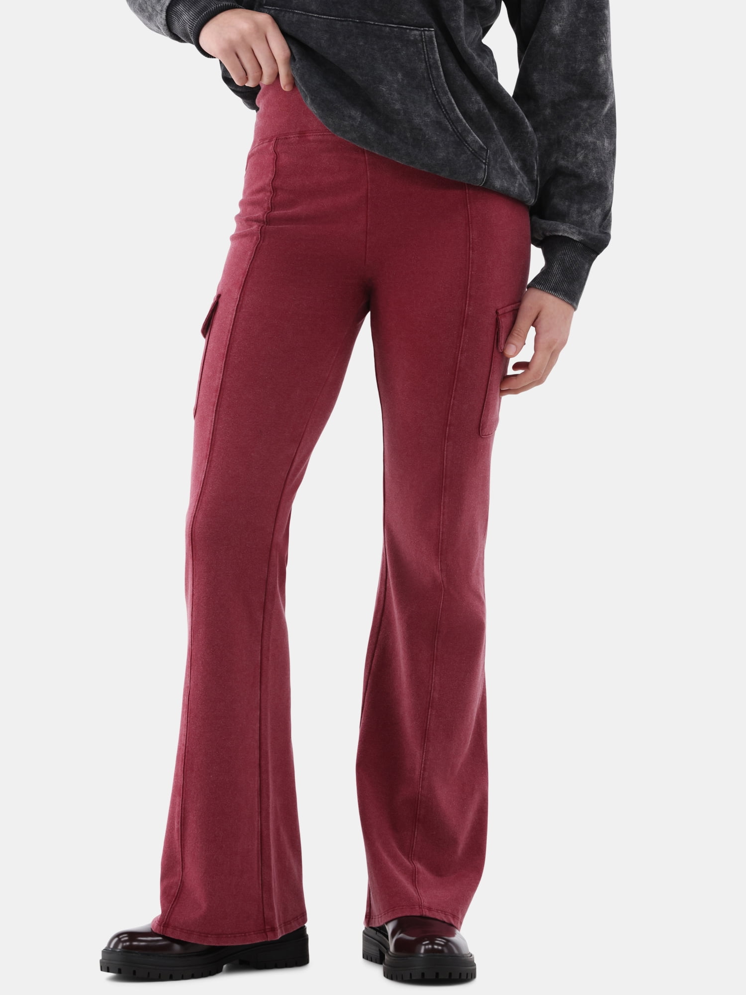 No Boundaries Mineral Wash Flare Cargo Pants for Women, Stretchy