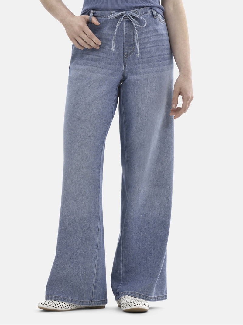 No Boundaries Mini Waistband Wide Leg Pants, 31'' Inseam, Women's