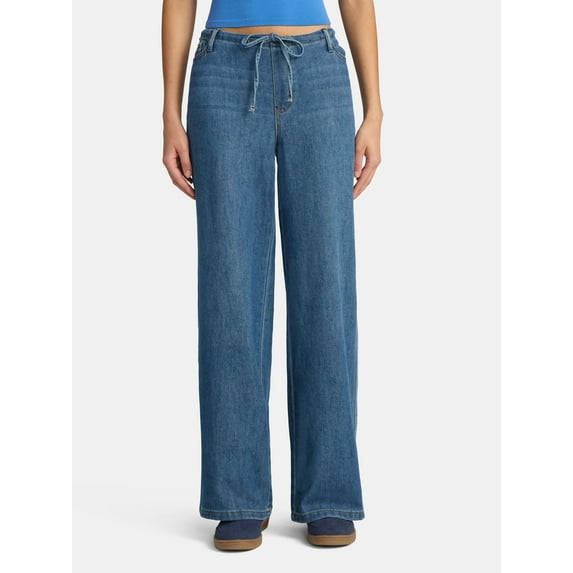 No Boundaries Mini Waistband Wide Leg Pants, 31'' Inseam, Women's