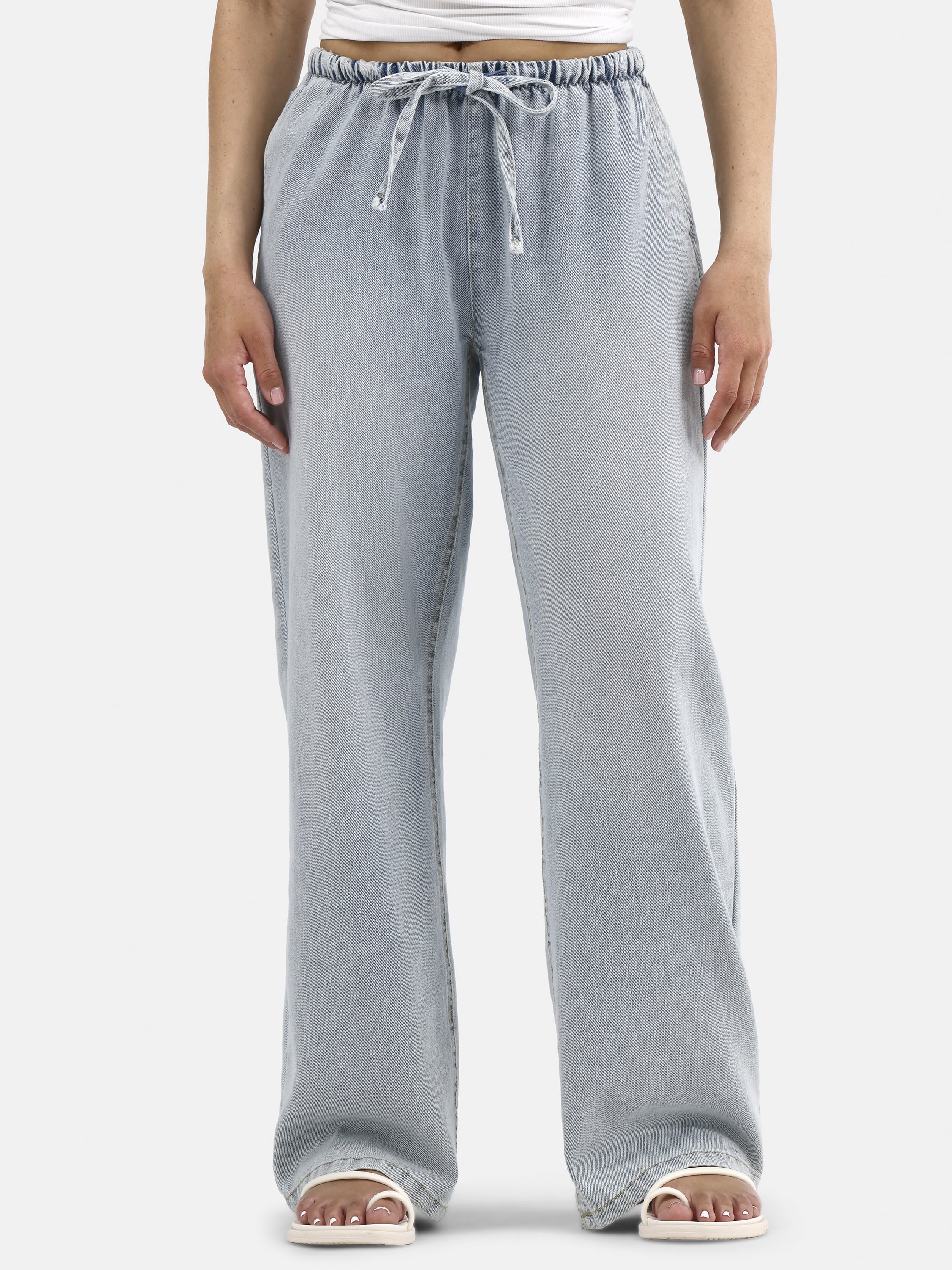 【NONCODE】Poa banding pants No Boundaries Mini-Waistband Wide Leg Pants, 30” Inseam