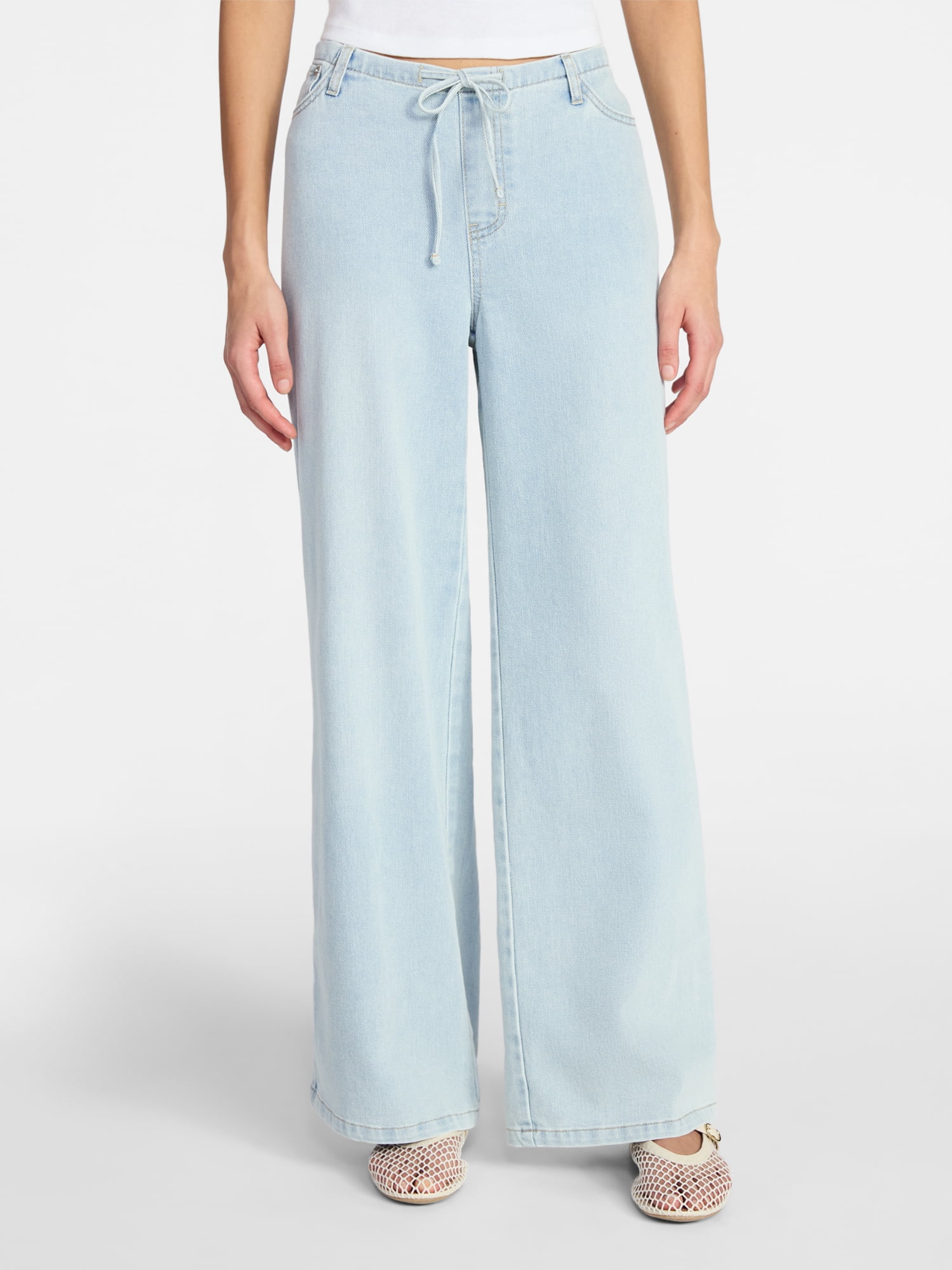 No Boundaries Mini Waistband Wide Leg Pants, 31'' Inseam, Women's Sizes XXS-XXL