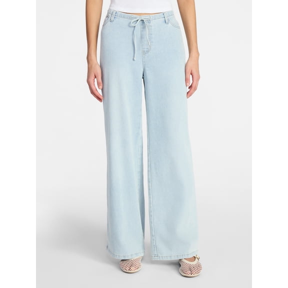 No Boundaries Mini Waistband Wide Leg Pants, 31'' Inseam, Women's Sizes XXS-XXL