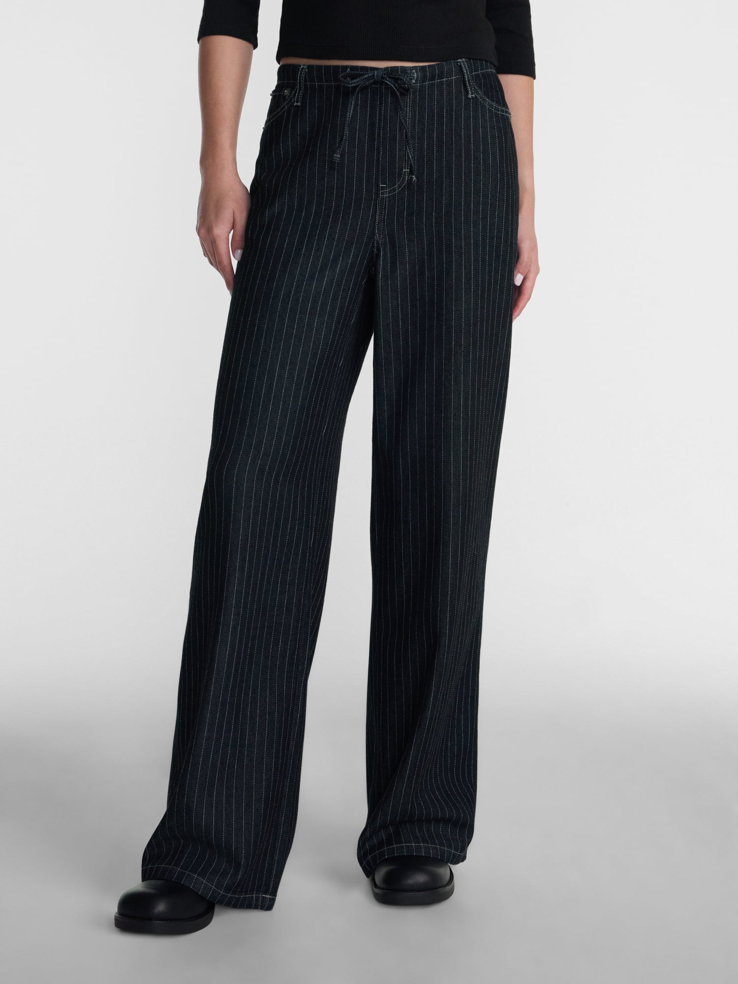 No Boundaries Mini Waistband Wide Leg Pants, 31'' Inseam, Women's XXS-XXL