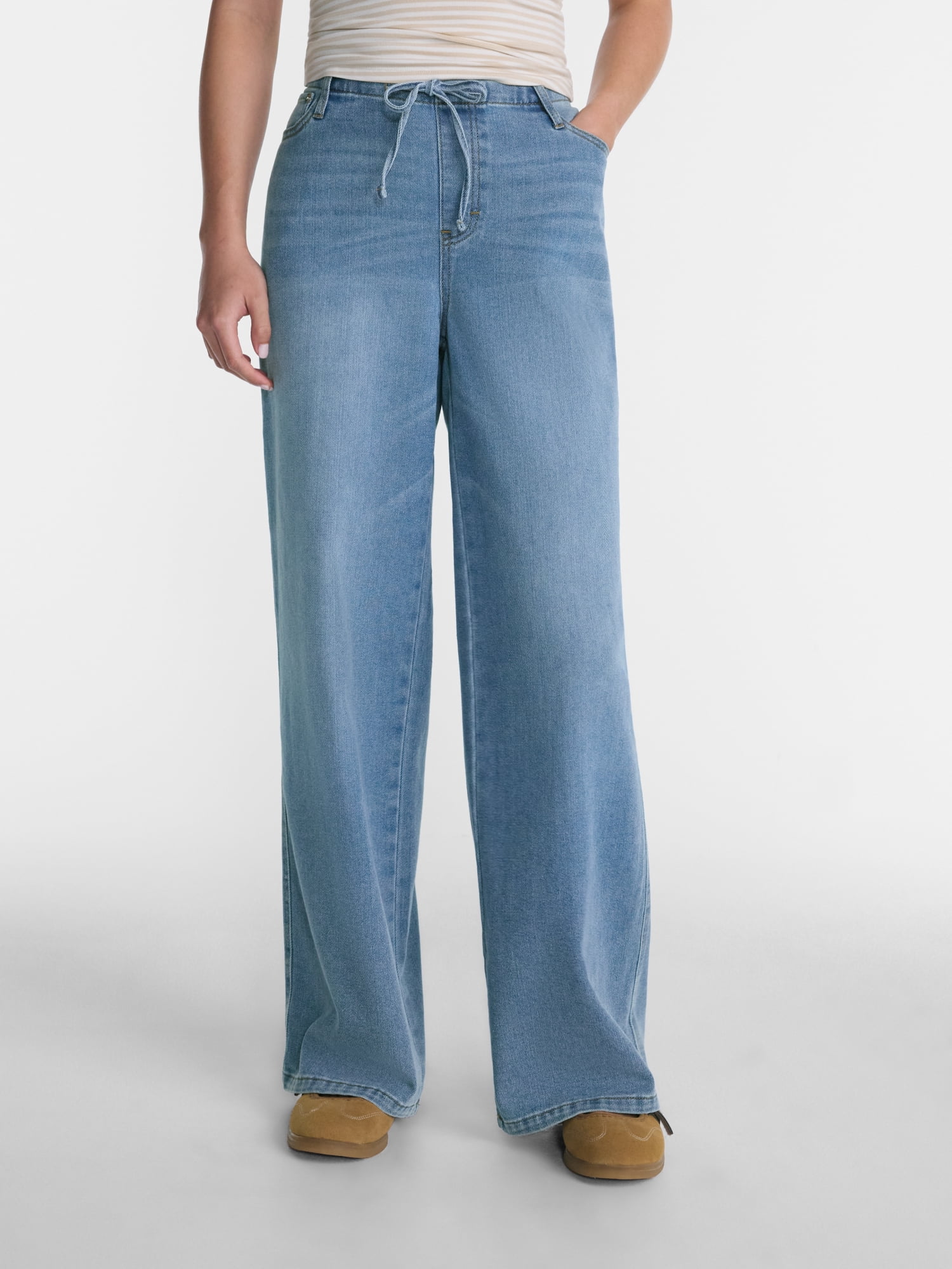 No Boundaries Mini Waistband Wide Leg Pants, 31'' Inseam, Women's XXS-XXL