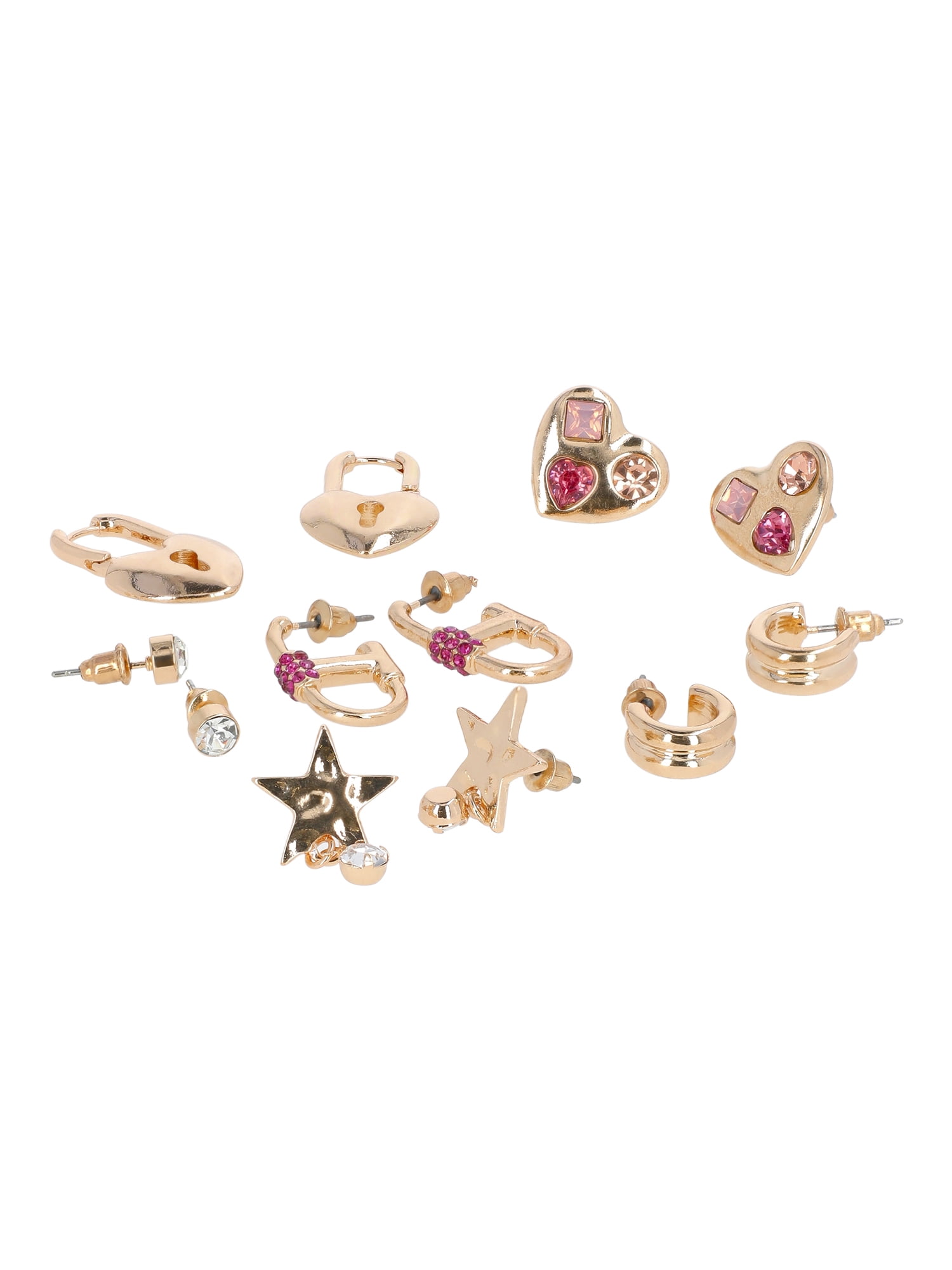 No Boundaries Heart, Star and Hoop Earrings Set, 6-Pack, Gold-Tone, Women's