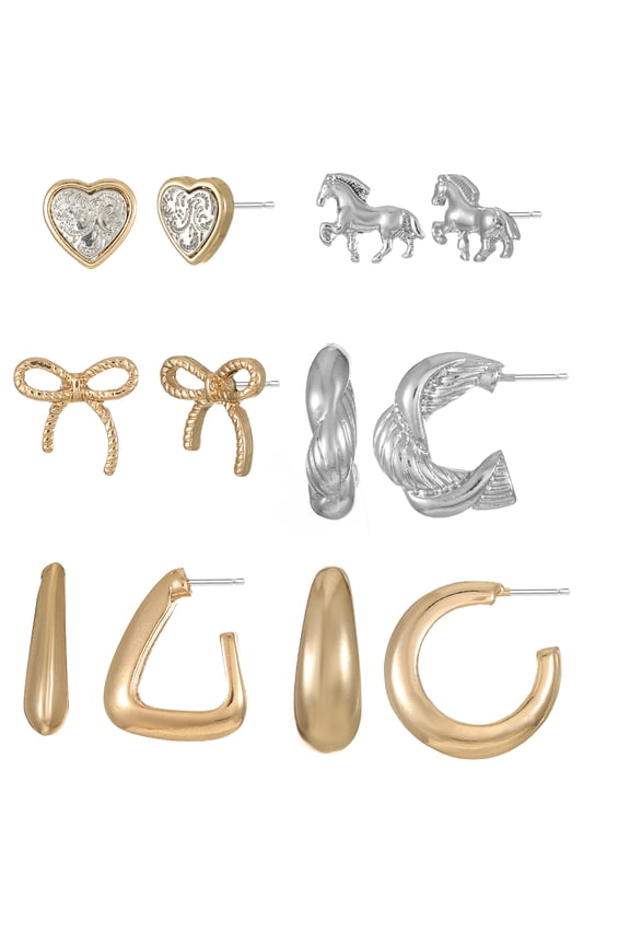 Earring Set, Mixed Metal, 6-Piece