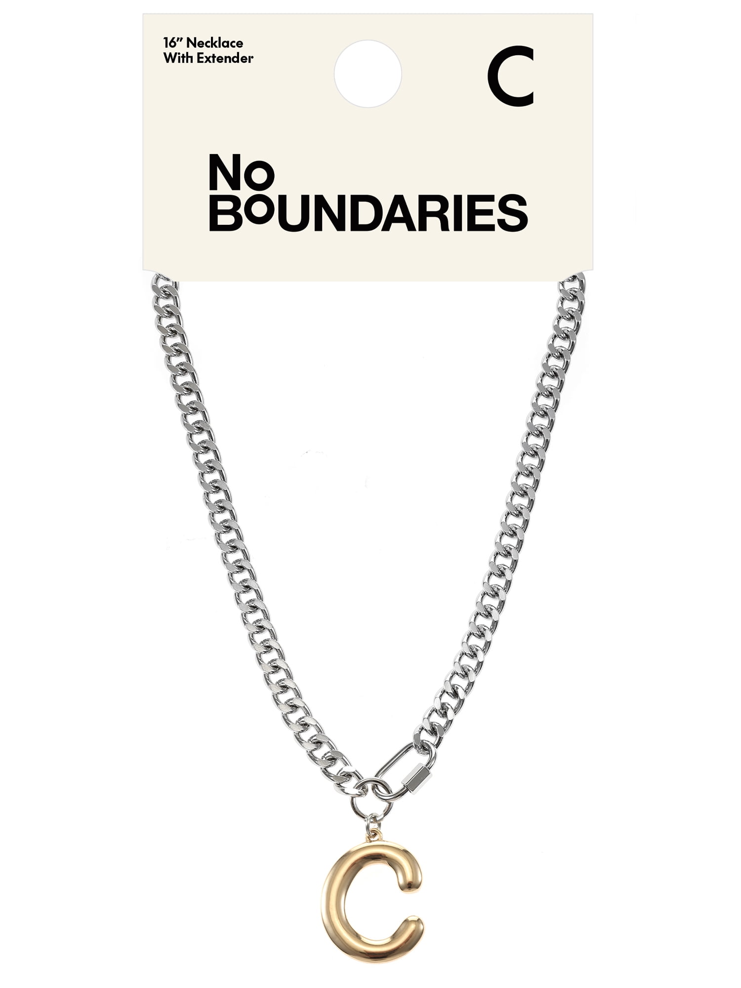 No Boundaries Mixed Metal Initial Bubble Letter C Necklace, 1-Piece, Women’s