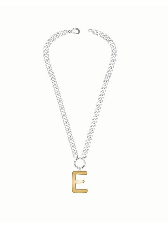 Mixed Metal Initial Bubble Letter Necklace, 1 Piece, Letter E