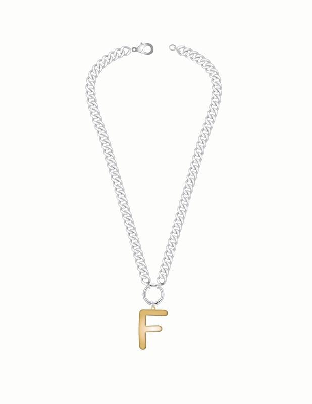 No Boundaries Mixed Metal Initial Bubble Letter Necklace, 1 Piece, Letter F
