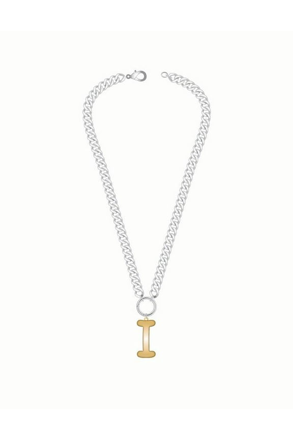 Mixed Metal Initial Bubble Letter Necklace, 1 Piece, Letter I