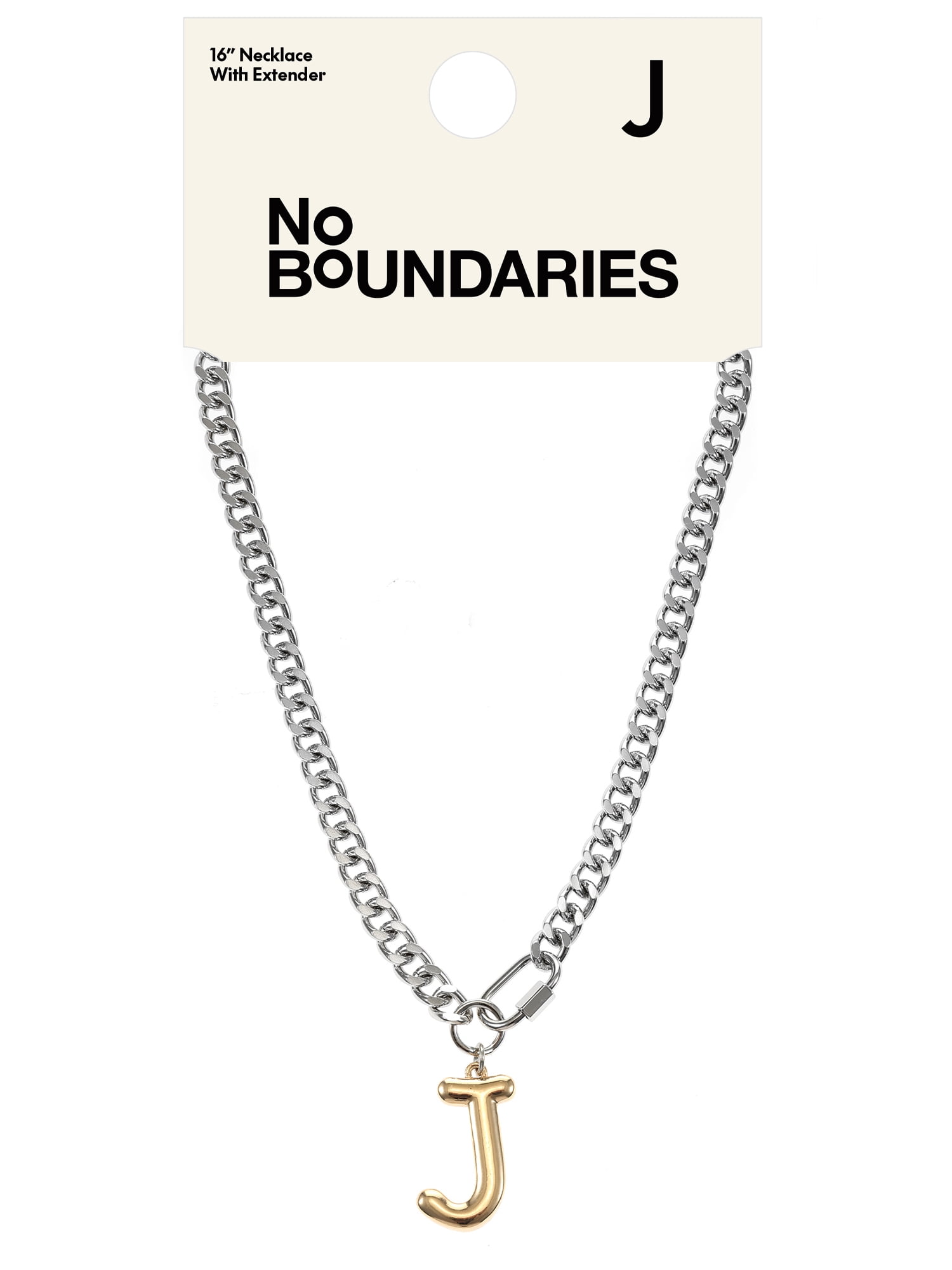 No Boundaries Mixed Metal Initial Bubble Letter J Necklace, 1