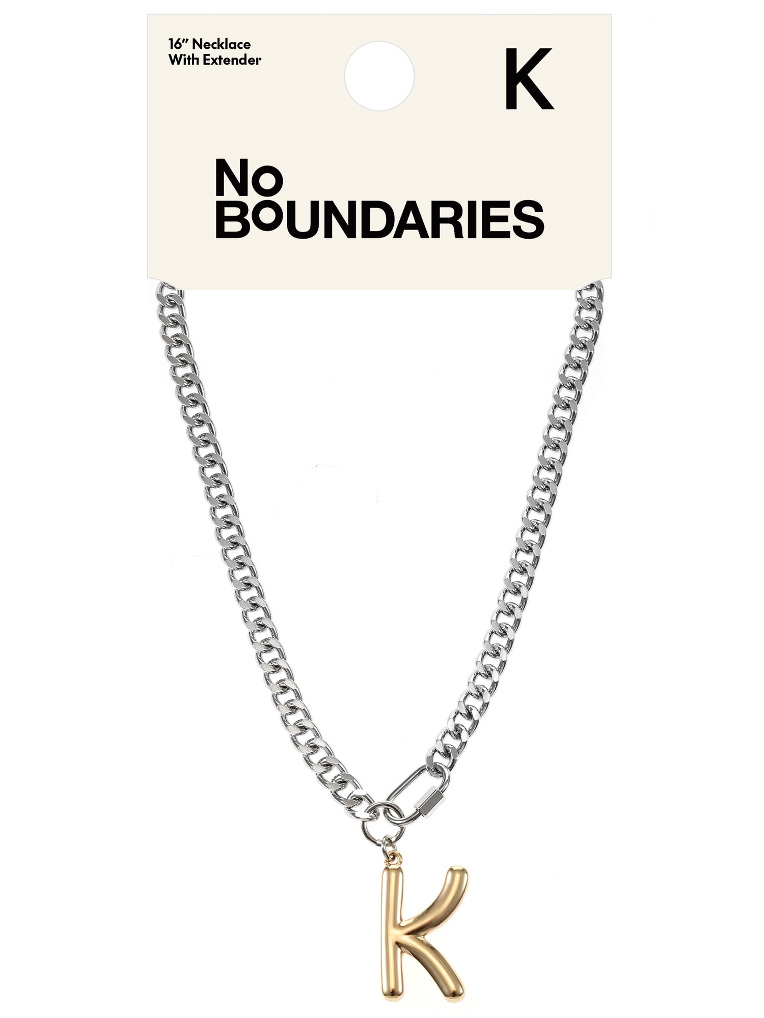 No Boundaries Mixed Metal Initial Bubble Letter K Necklace, 1-Piece, Women’s