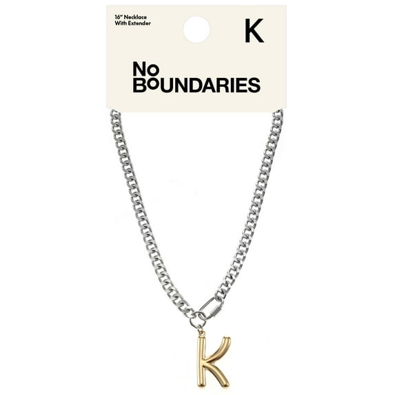 No Boundaries Mixed Metal Initial Bubble Letter K Necklace, 1-Piece, Women’s