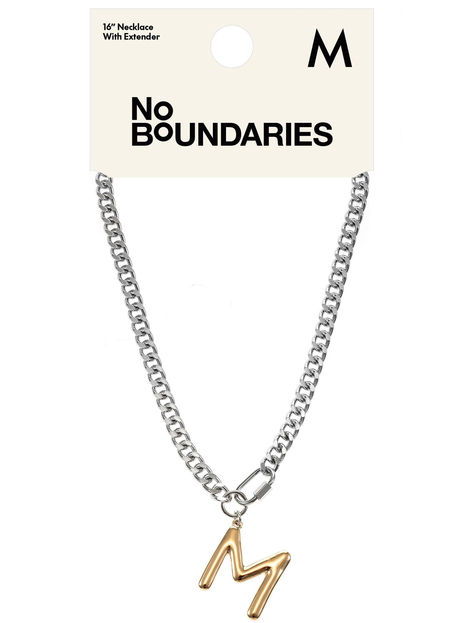 No Boundaries Mixed Metal Initial Bubble Letter M Necklace, 1-Piece, Women’s