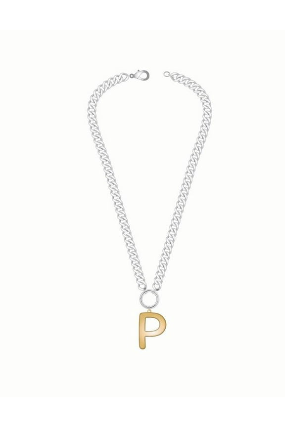 Mixed Metal Initial Bubble Letter Necklace, 1 Piece, Letter P