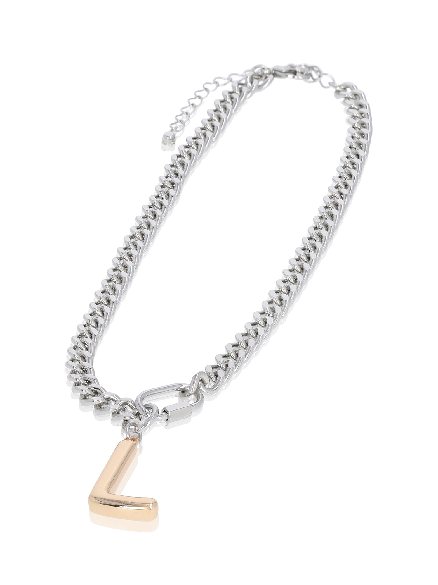 No Boundaries Mixed Metal Initial Bubble Letter R Necklace, 1-Piece, Women’s