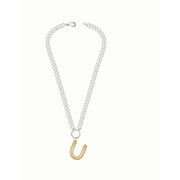 Mixed Metal Initial Bubble Letter Necklace, 1 Piece, Letter U