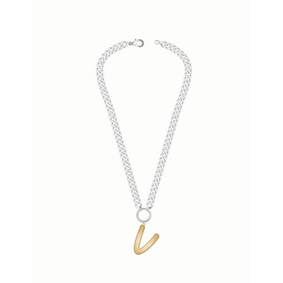 No Boundaries Mixed Metal Initial Bubble Letter Necklace, 1 Piece, Letter V