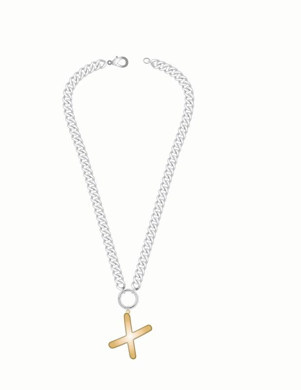 No Boundaries Mixed Metal Initial Bubble Letter Necklace, 1 Piece, Letter X