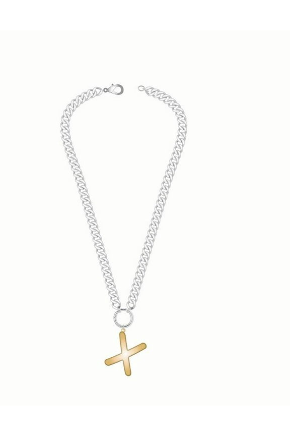 Mixed Metal Initial Bubble Letter Necklace, 1 Piece, Letter X