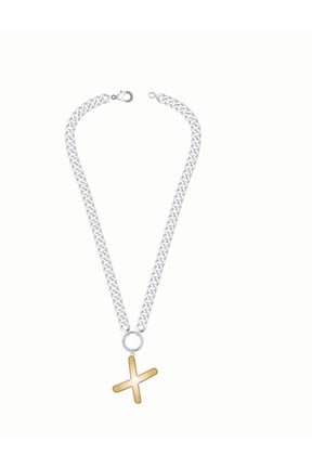 Mixed Metal Initial Bubble Letter Necklace, 1 Piece, Letter X