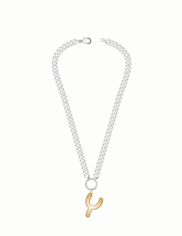 No Boundaries Mixed Metal Initial Bubble Letter Necklace, 1 Piece, Letter Y