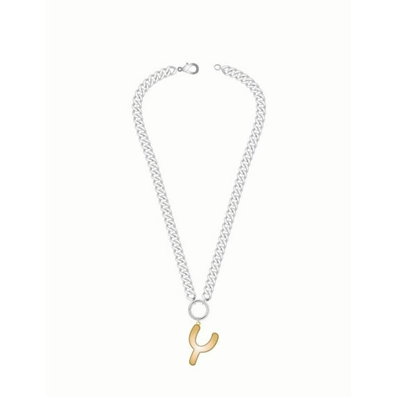 No Boundaries Mixed Metal Initial Bubble Letter Necklace, 1 Piece, Letter Y