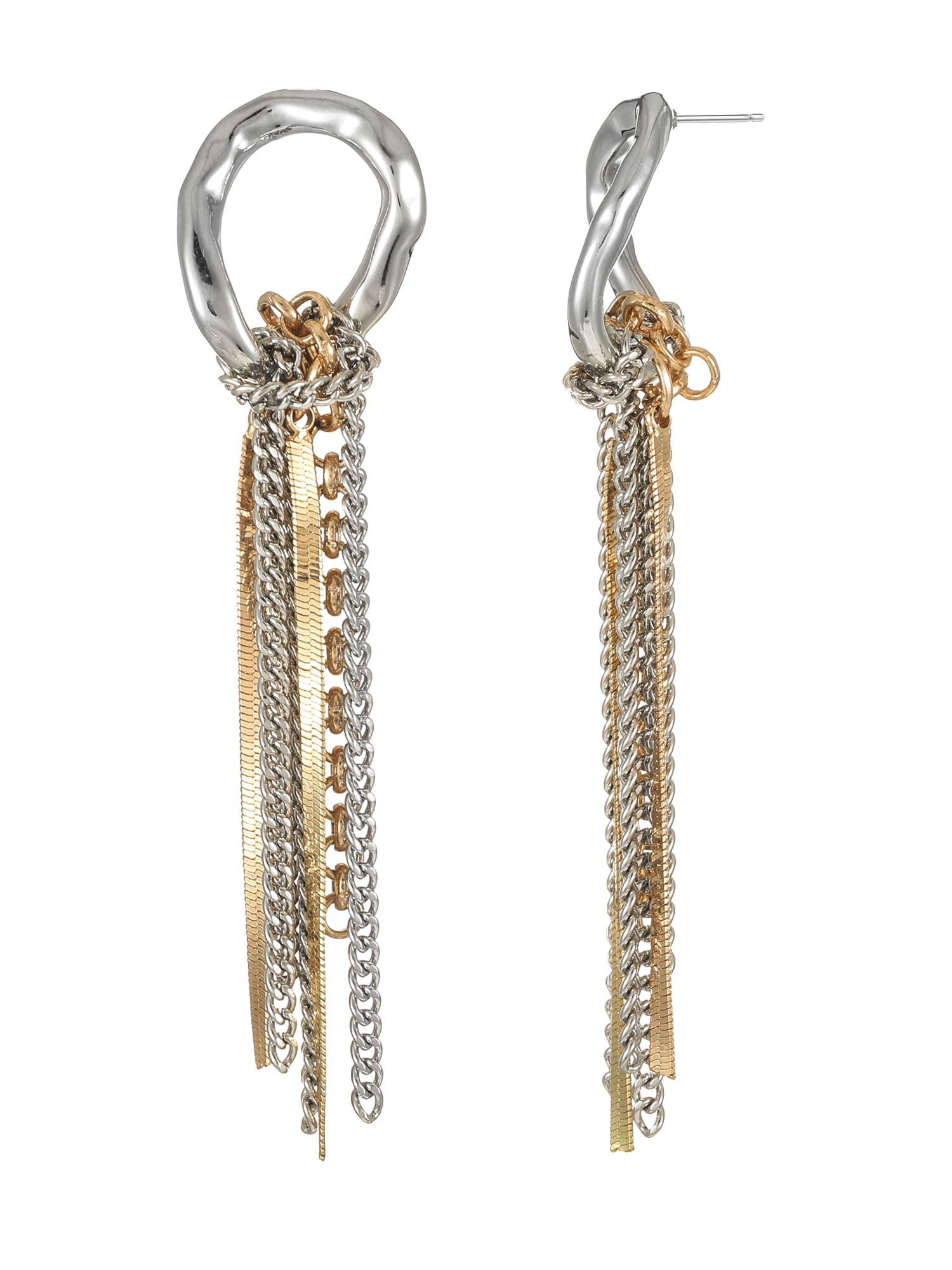 NO BOUNDARIES Gold-Tone and Silver-Tone Mixed Metal Tassel Chain Drop Earrings, 1-Pair, Womens