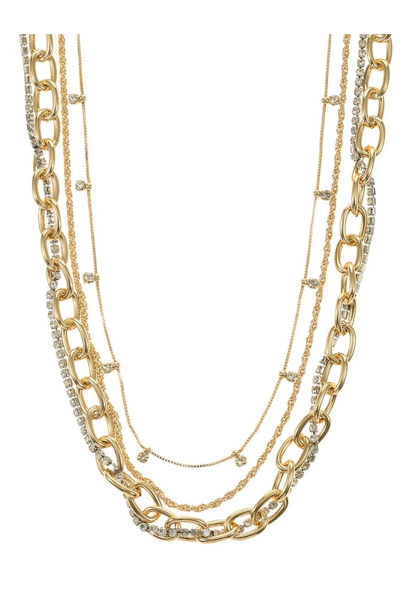 Gold-Tone and Silver-Tone Mixed Plate Multi Row Necklaces, 3-Piece, Womens