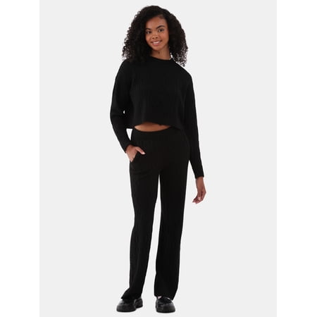 No Boundaries Mixed Stitch Sweater and Pants Set, 2-Piece, Women's