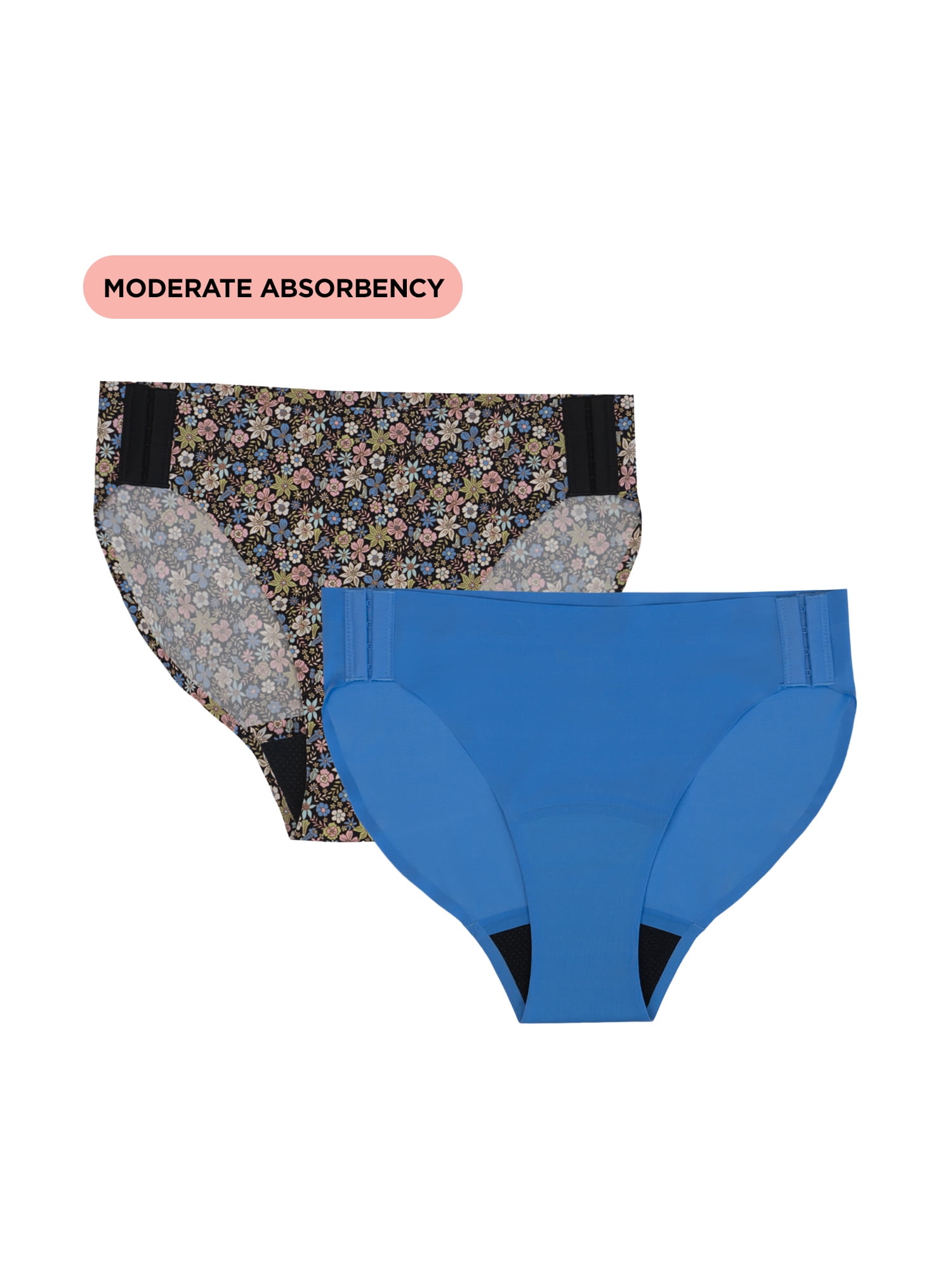 No Boundaries Bikini Moderate Adaptive Absorbency Period Underwear, 2-Pack, Women’s Sizes S-XXL