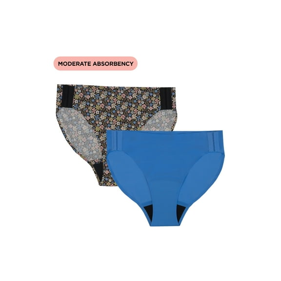 No Boundaries Bikini Moderate Adaptive Absorbency Period Underwear, 2-Pack, Women’s Sizes S-XXL