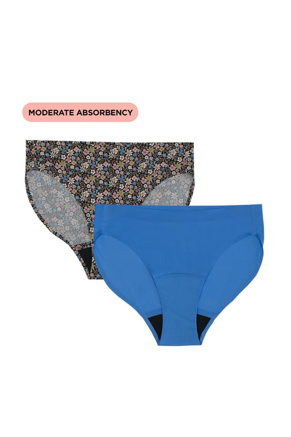 Bikini Moderate Absorbency Period Underwear, 2-Pack, Women’s XS-XXL
