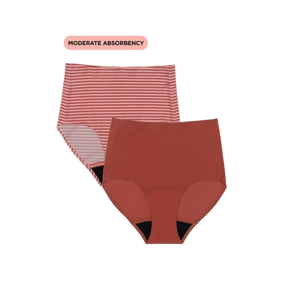No Boundaries High-Rise Brief Moderate Absorbency Period Underwear, 2-Pack, Women’s XS-XXL