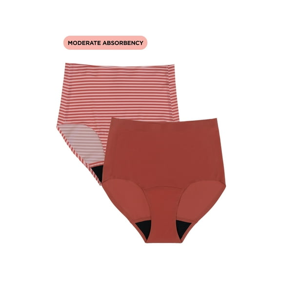 No Boundaries High-Rise Brief Moderate Absorbency Period Underwear, 2-Pack, Women’s XS-XXL
