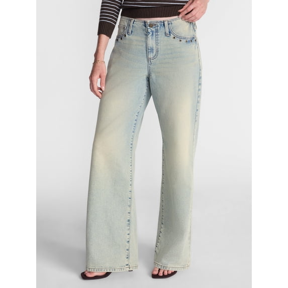 No Boundaries No Waist Baggy Jeans with Grommets, 31.5'' Inseam, Women's XXS-XXL