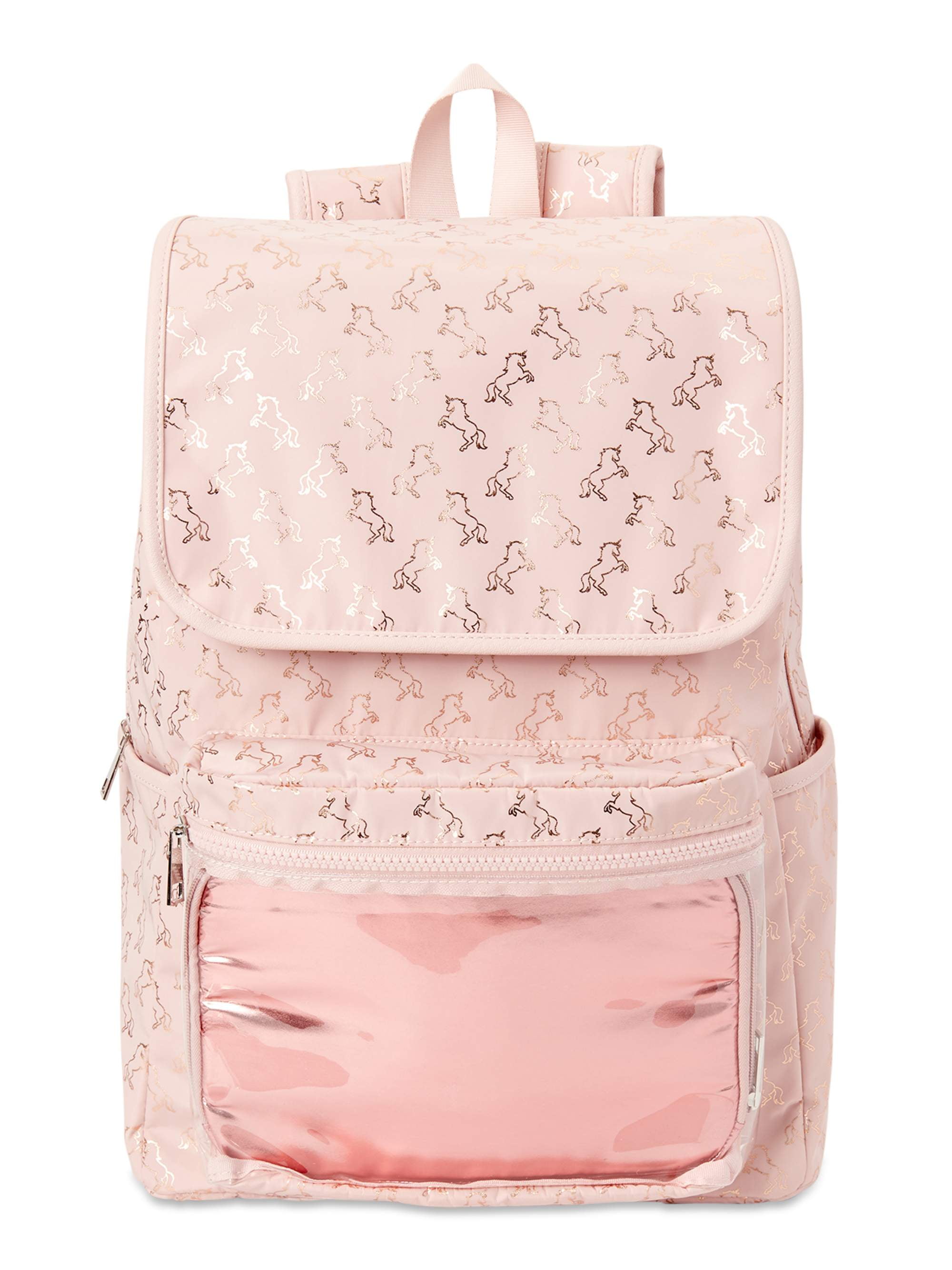 No Boundaries Nylon Flap Backpack with Vinyl Pocket Vintage Pink Walmart