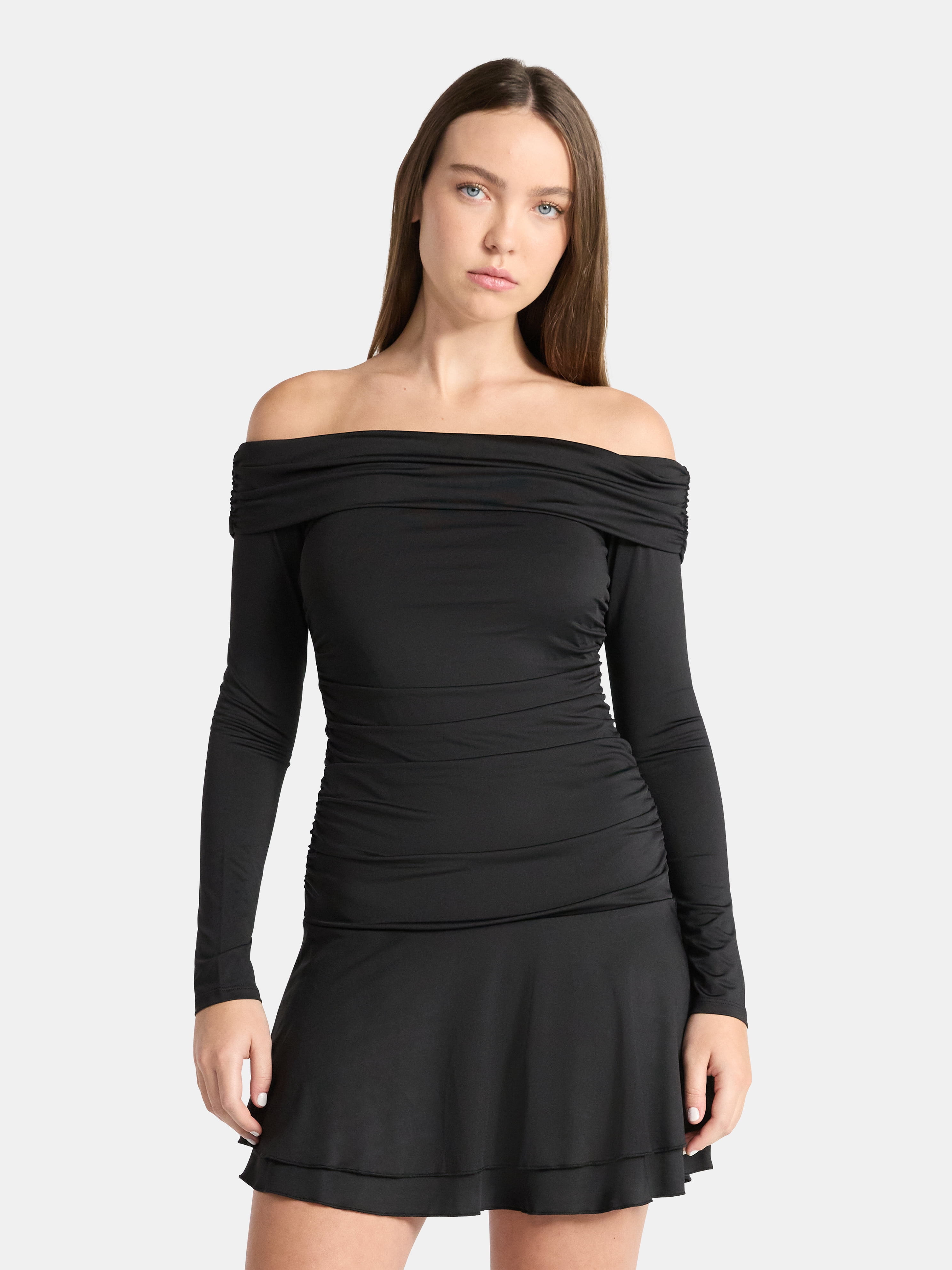 No Boundaries Off-The-Shoulder Mini Dress with Long Sleeves, Women's