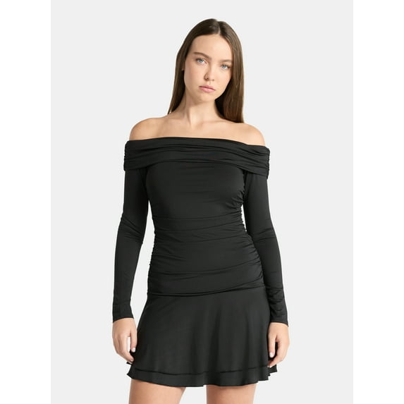 No Boundaries Off-The-Shoulder Mini Dress with Long Sleeves, Women's