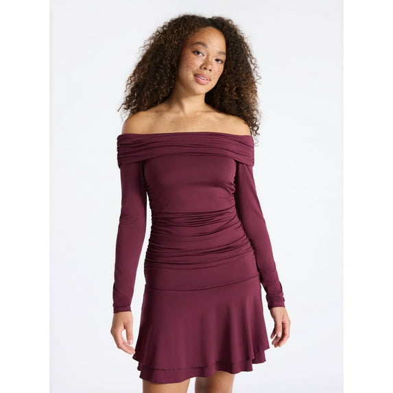 No Boundaries Off-The-Shoulder Mini Dress with Long Sleeves, Women's