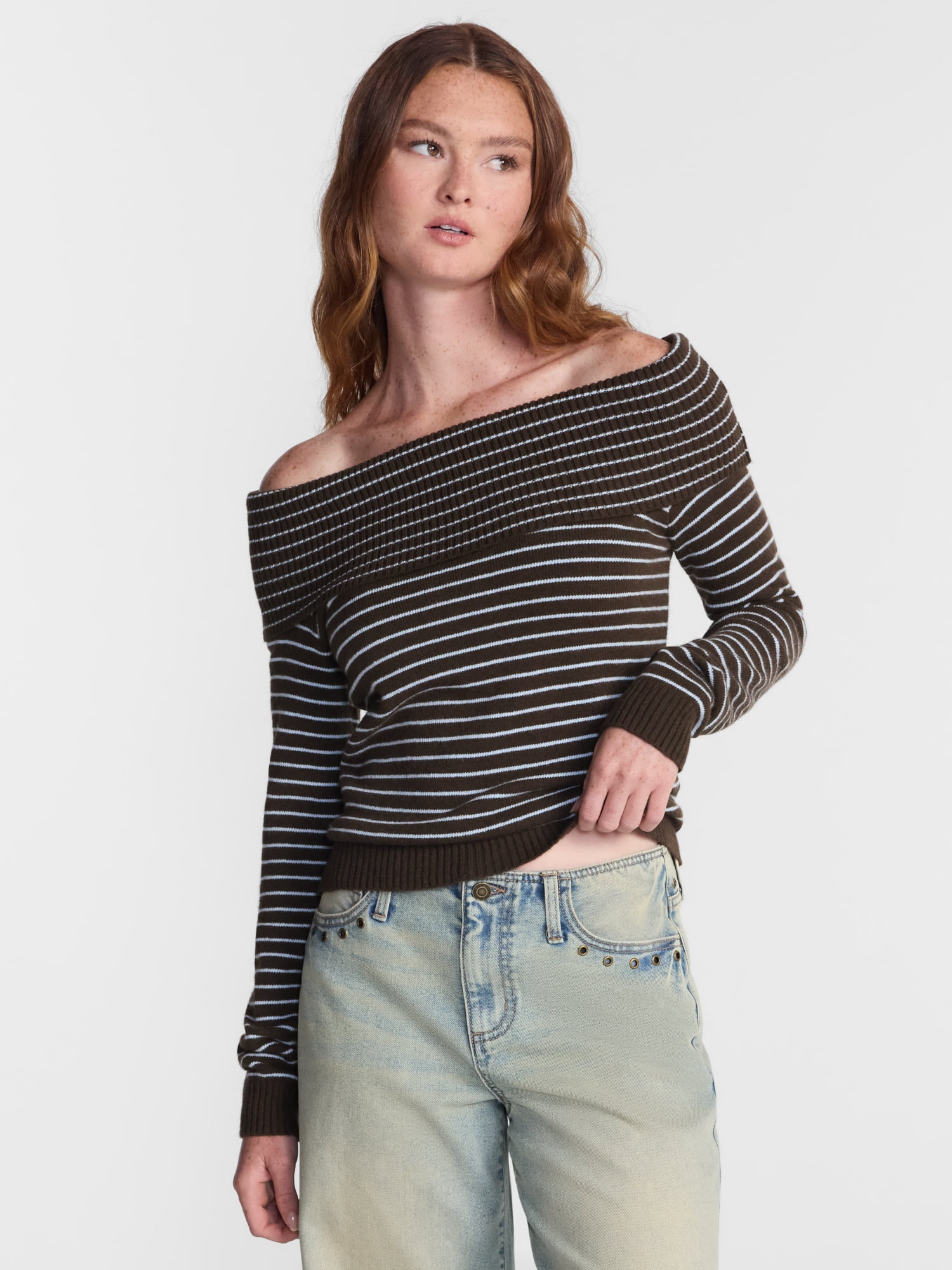 No Boundaries Off the Shoulder Sweater, Lightweight, Women's XXS-XXL