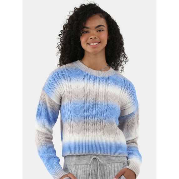 No Boundaries Ombre Mixed Cable Knit Sweater, Midweight, Women's and Women's Plus