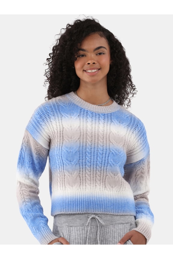Ombre Mixed Cable Knit Sweater, Midweight, Women's and Women's Plus