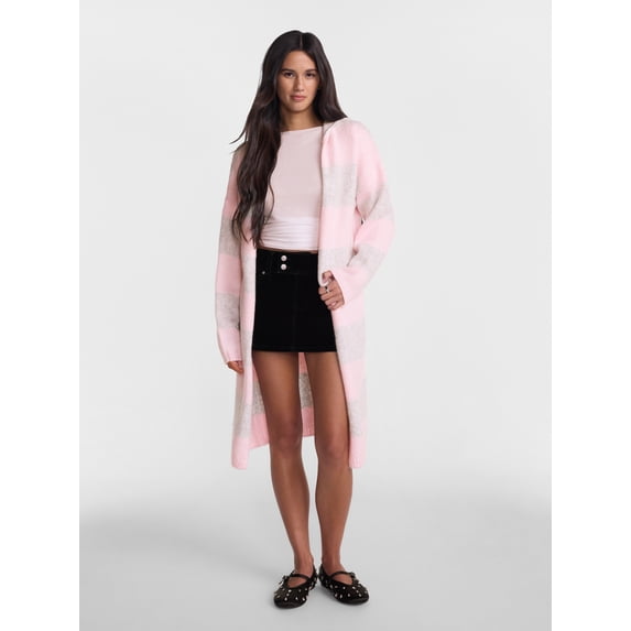 No Boundaries Open Front Duster with Hood, Women's and Women's Plus XXS ...
