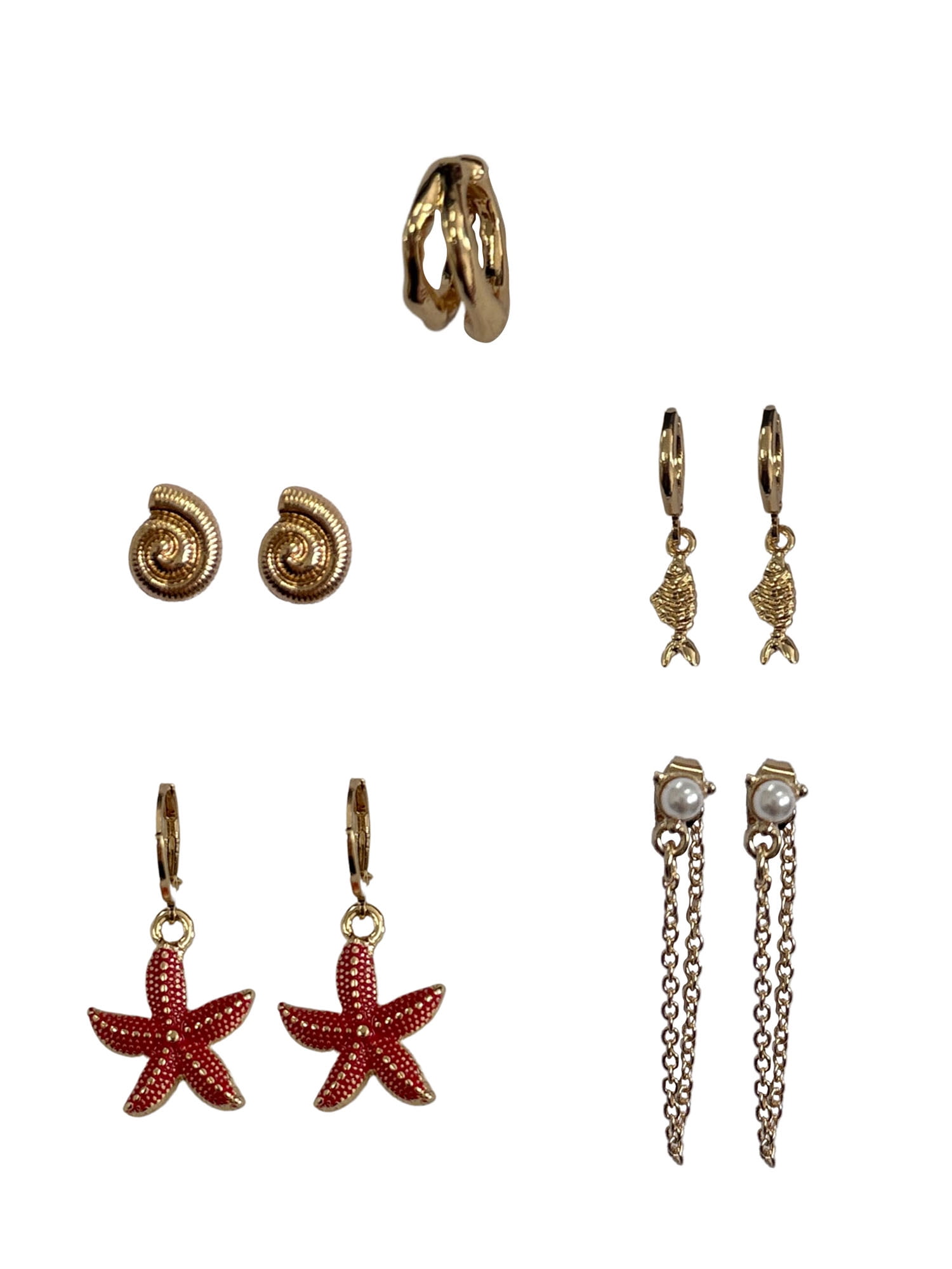 Orange Starfish and Shell Ear Candy for Female Adults and Teens, 6 Pack