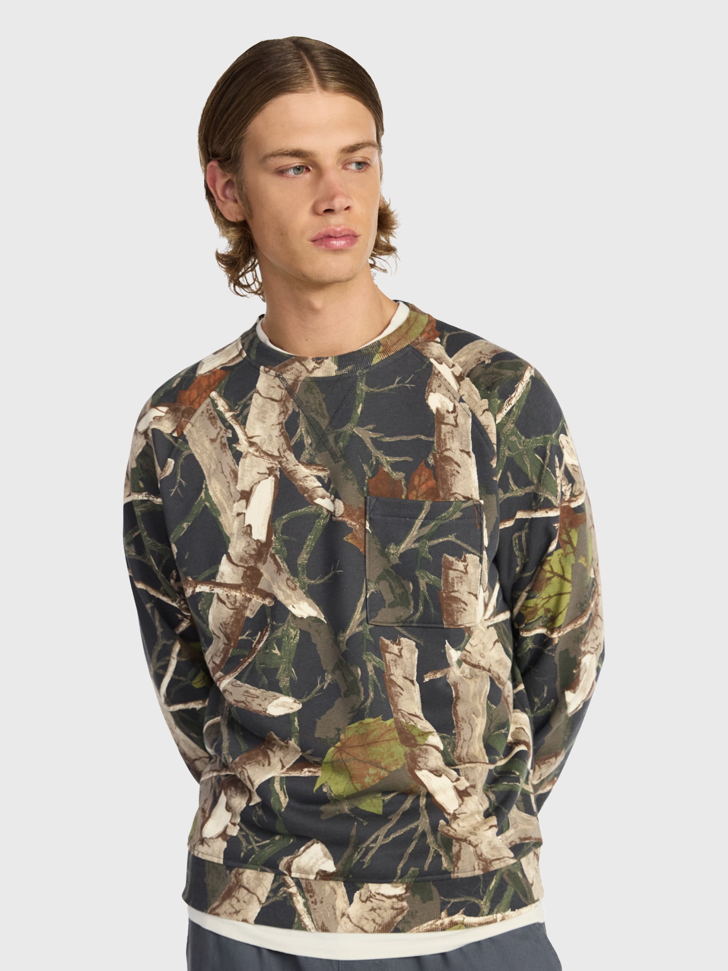 No Boundaries Oversized Crewneck Sweatshirt with Long Sleeves, Men's & Big Men's