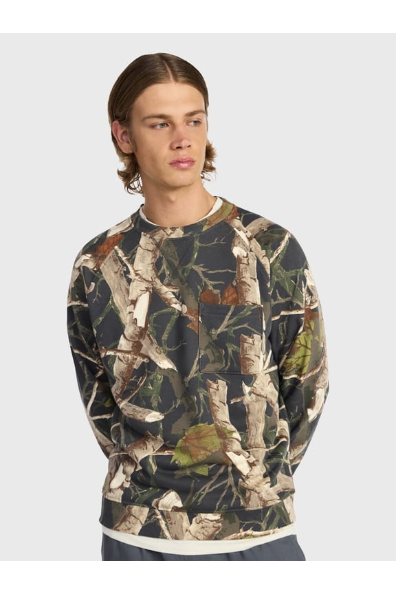 Oversized Crewneck Sweatshirt with Long Sleeves, Men's & Big Men's