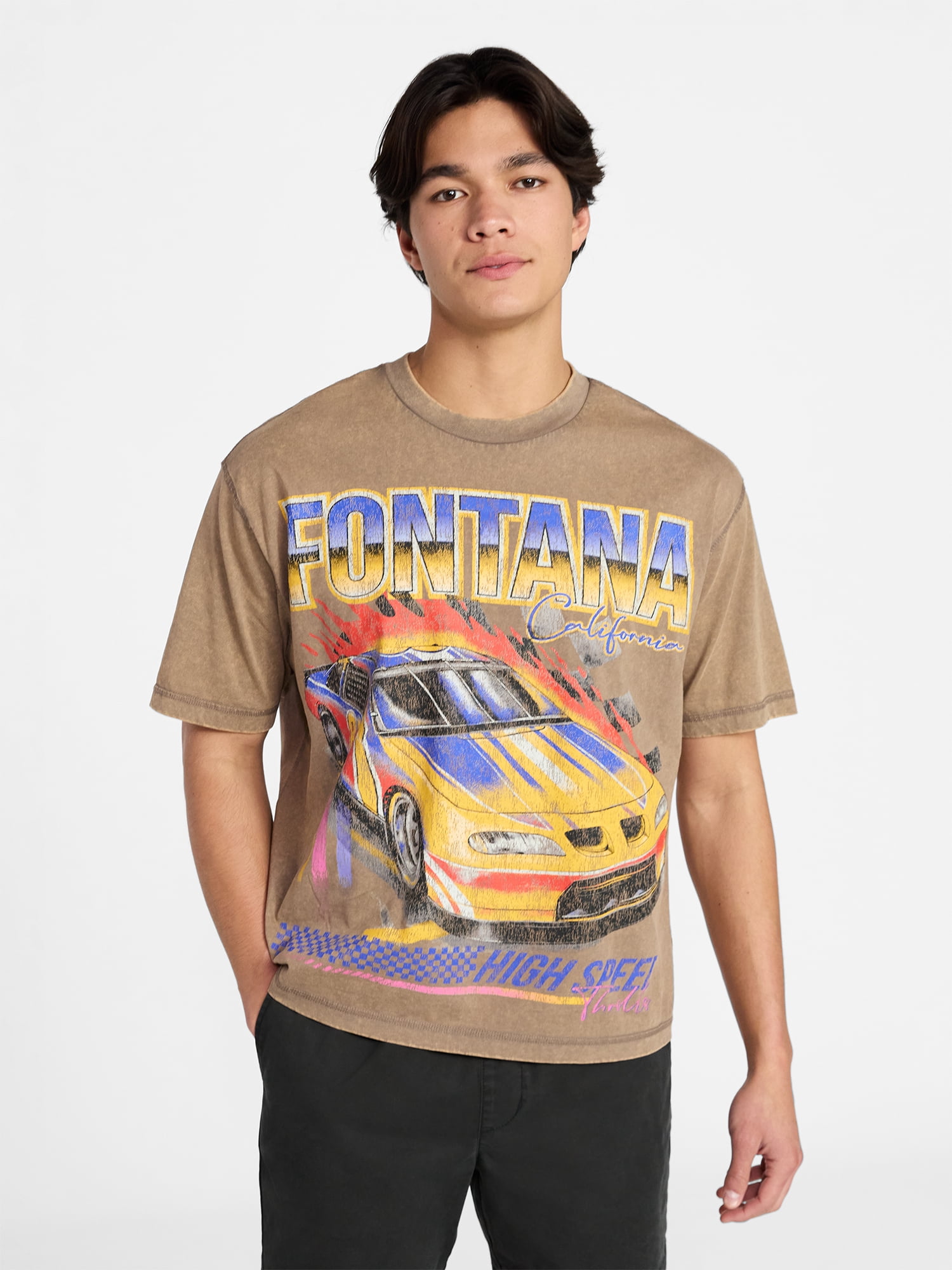 No Boundaries Oversized Cropped Graphic Tee with Short Sleeves, Men's XS-4XLT