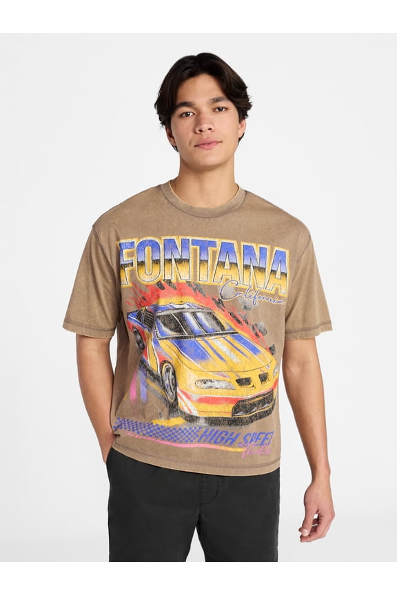 Oversized Cropped Graphic Tee with Short Sleeves, Men's XS-4XLT